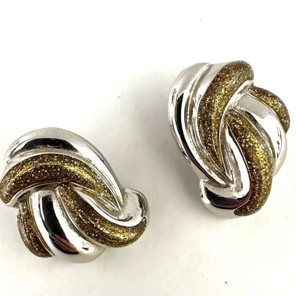 Avon silver tone and gold glitter swirl post earrings